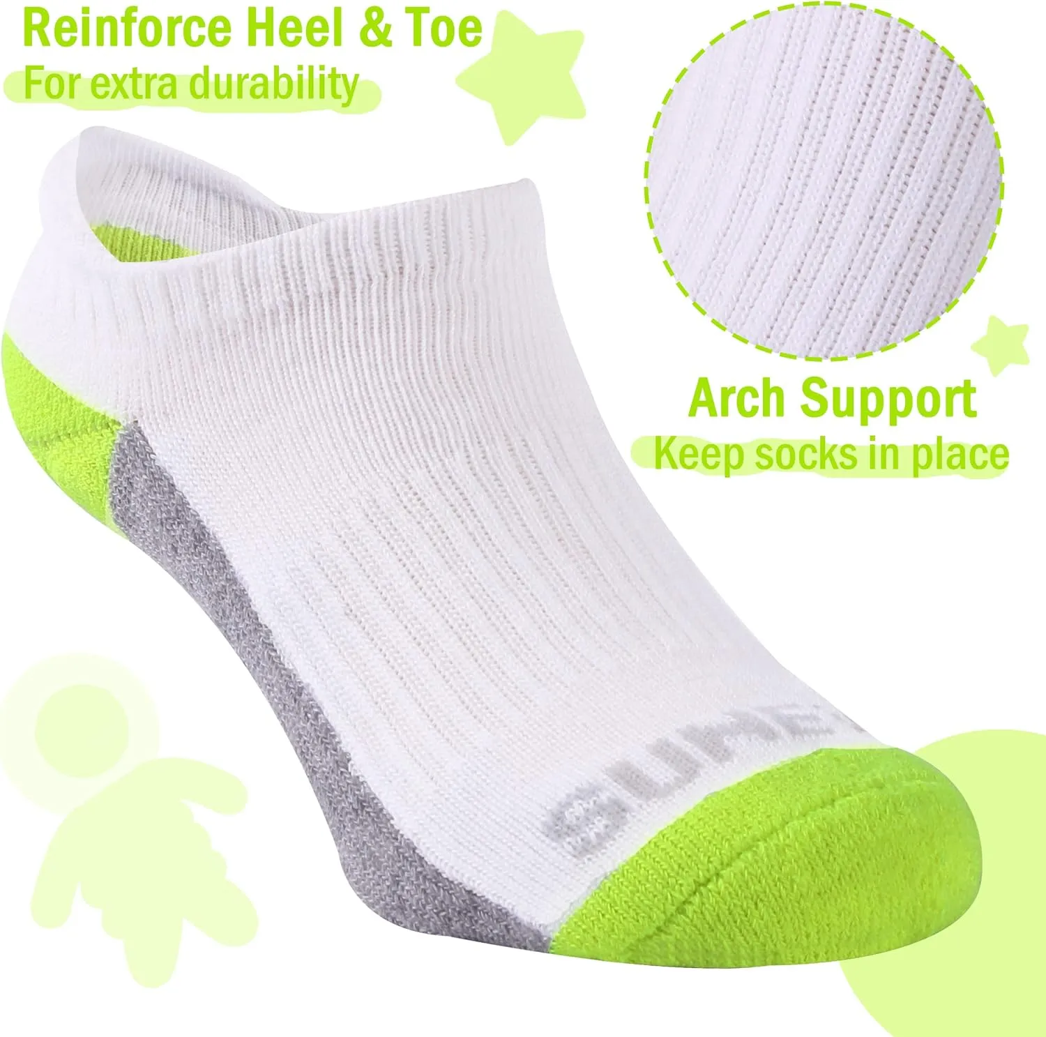 Sunew Baby and Toddler Socks, Boys Girls Cushioned Athletic Ankle/Low Cut Socks 6-Pair