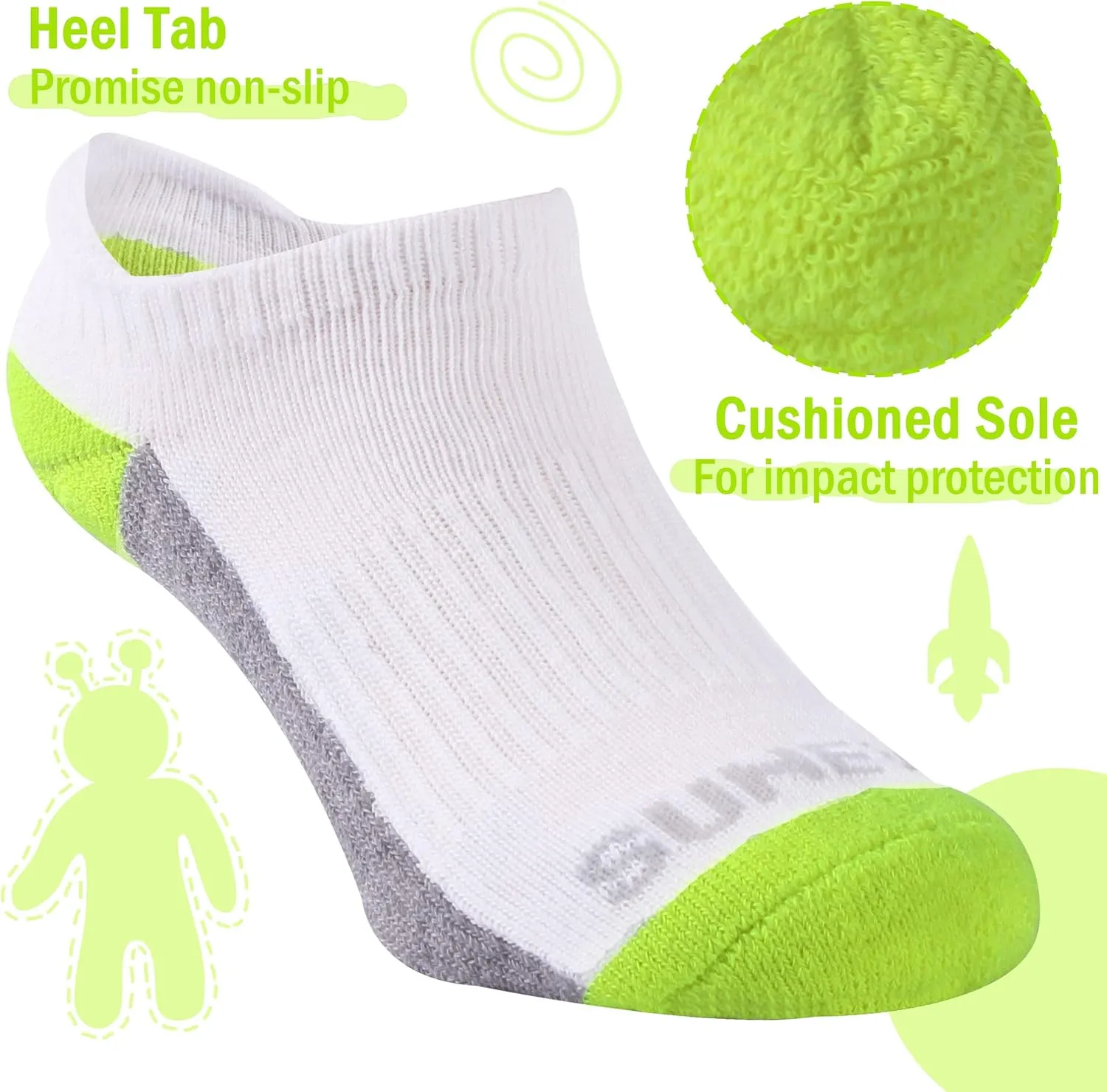 Sunew Baby and Toddler Socks, Boys Girls Cushioned Athletic Ankle/Low Cut Socks 6-Pair