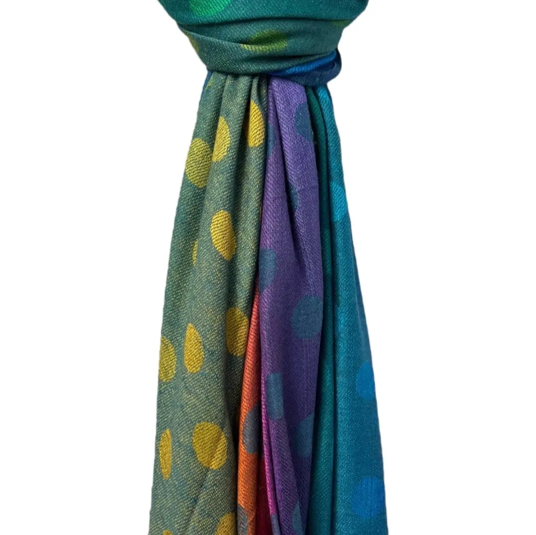 Teal Rainbow Dots Pashmina Reversible Scarf