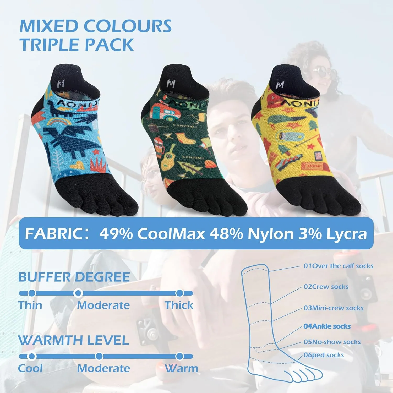 Toe Socks for Men and Women COOL-MAX Five Finger Socks High Performance Athletic Running Toe Socks 3 Pairs