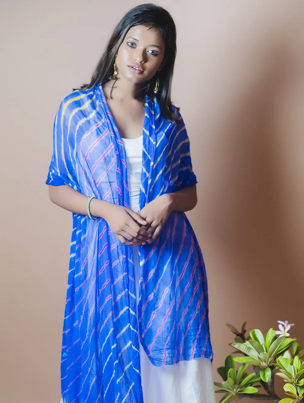 Vibrant Leheriya Georgette Stole - Royal Blue