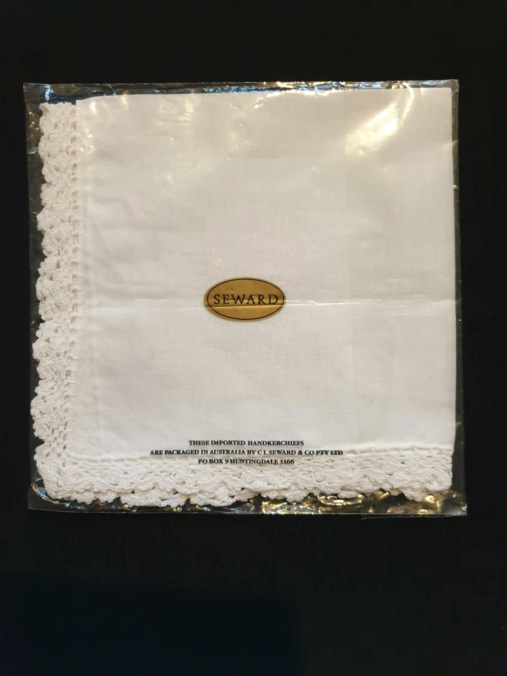 Vintage Large Crochet Edged Handkerchief - Seward - New Old Stock