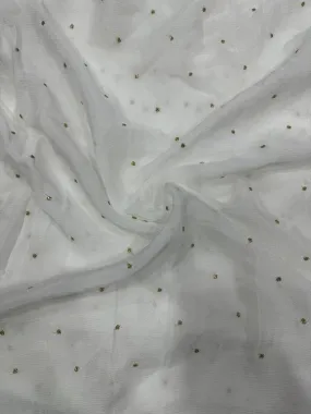 White Polka Butti Dyeable Embroidered Viscose Chinon Chiffon Fabric (Wholesale)