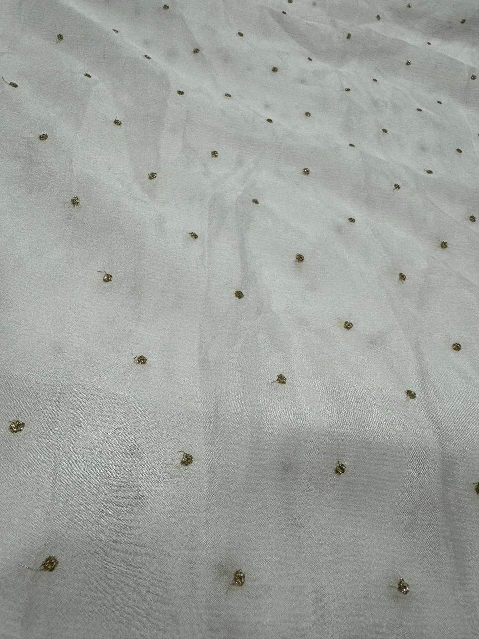 White Polka Butti Dyeable Embroidered Viscose Chinon Chiffon Fabric (Wholesale)