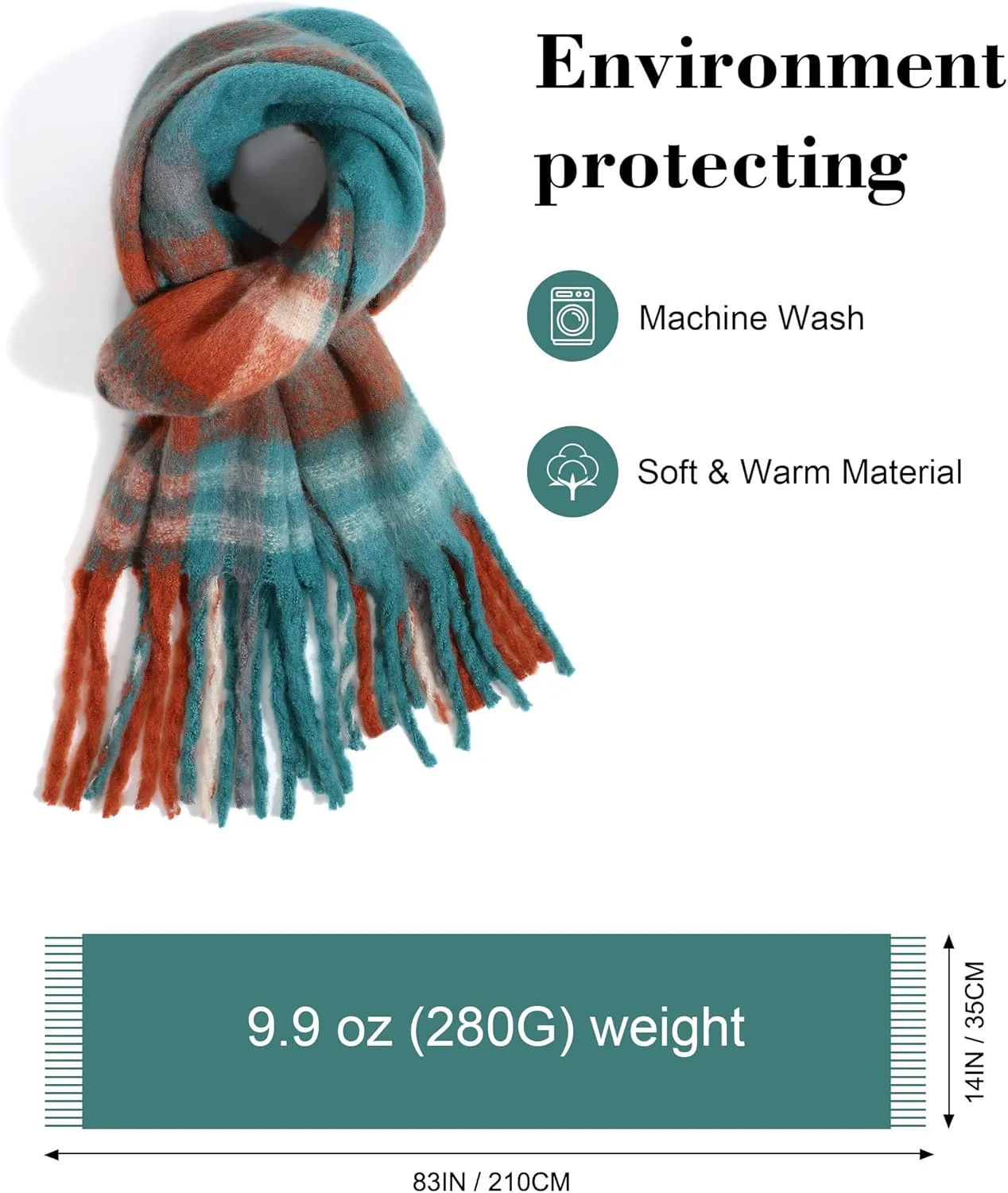 Women's Fall Winter Scarf Scarves for Women Gifts Plaid Blanket Scarf Soft Chunky Large Blanket