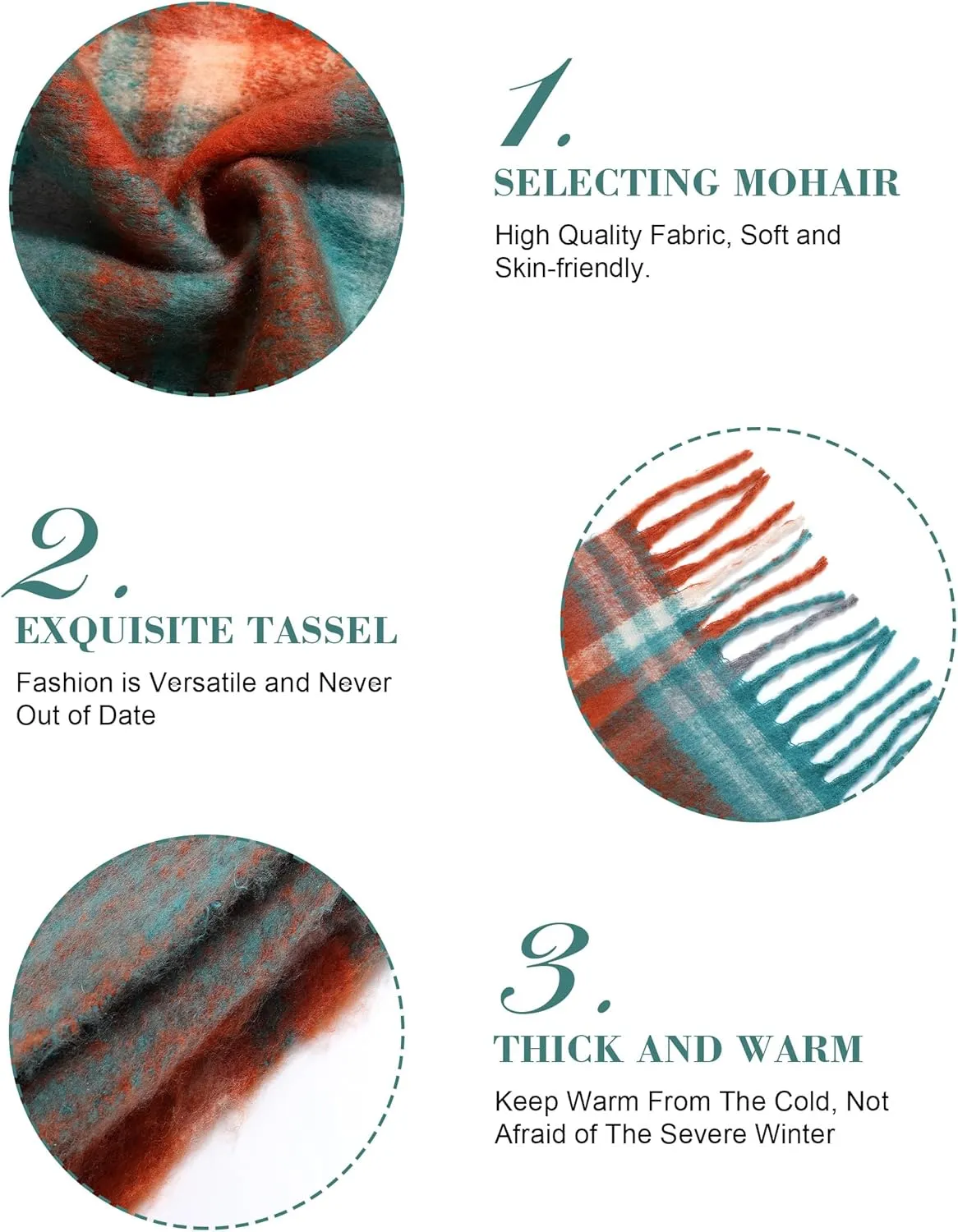 Women's Fall Winter Scarf Scarves for Women Gifts Plaid Blanket Scarf Soft Chunky Large Blanket