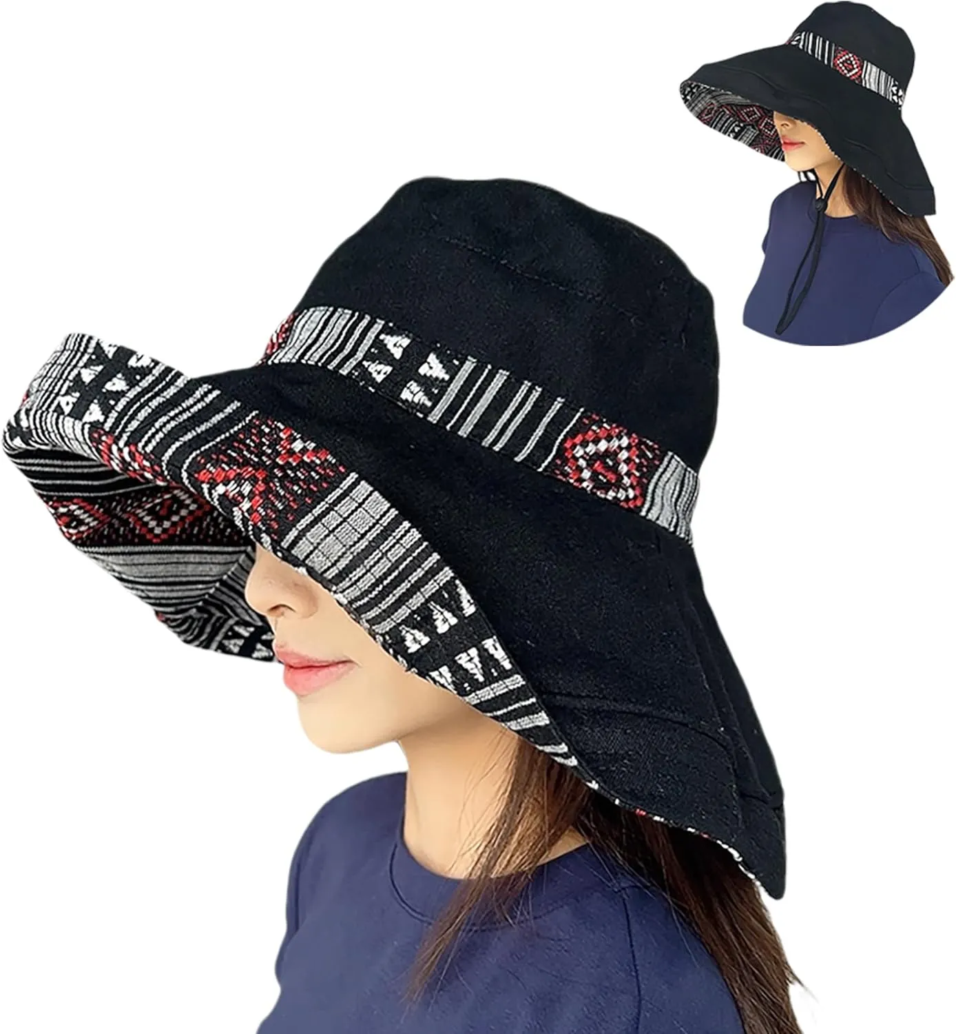 Women's Foldable Wide Brim Bucket Sun Hats for Summer - UV Protection Mesh Beach Fishing Hat with Chin Strap for Travel
