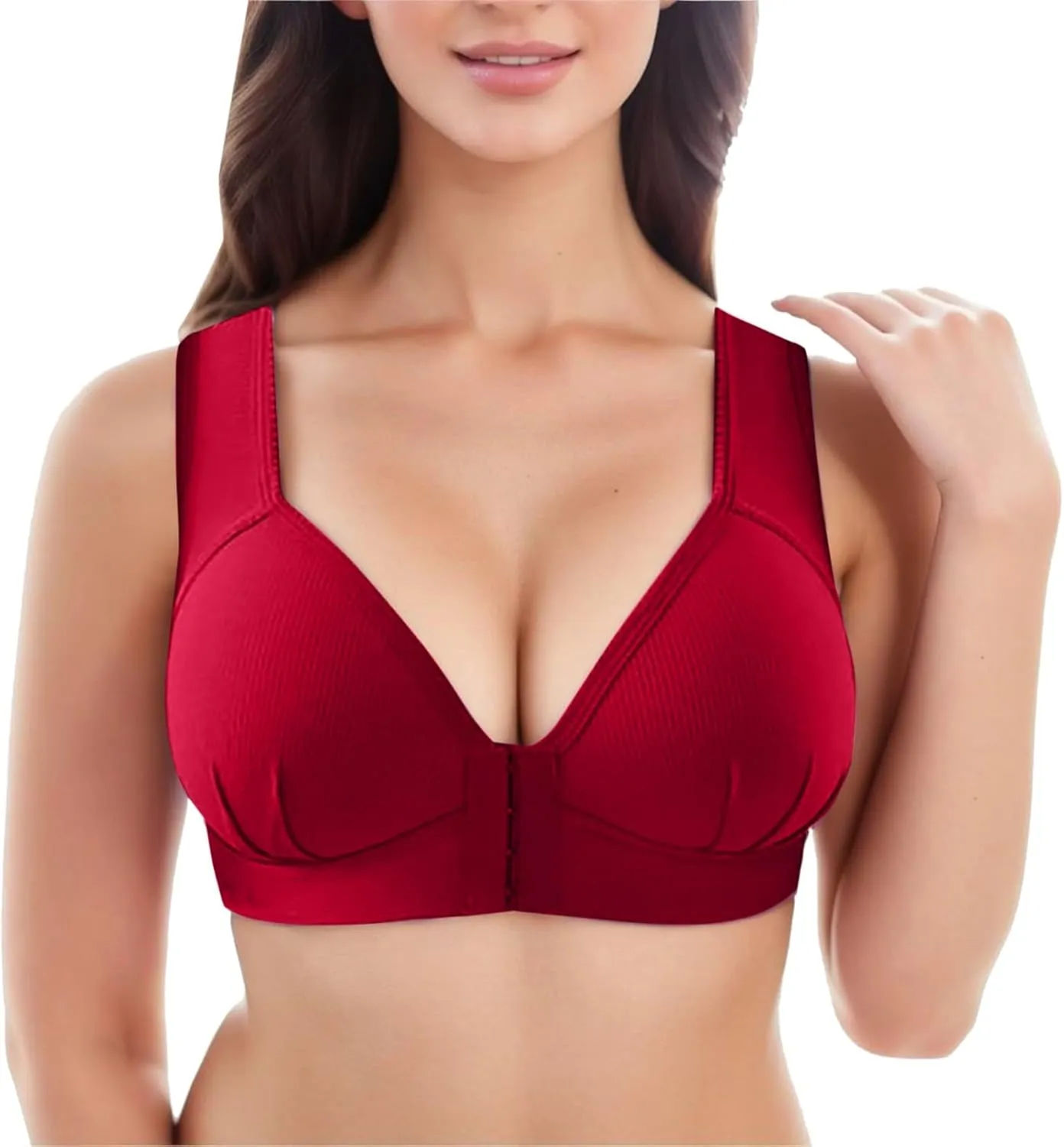 Women's Front Closure Bra No Underwire Push Up Full Coverage Bralettes Comfort Senior Snap Closing Bra