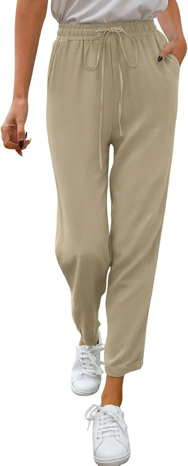 Women's Linen Summer Trousers Casual Lightweight Cotton Linen Trousers Fabric Trousers Airy Leisure Beach Trousers