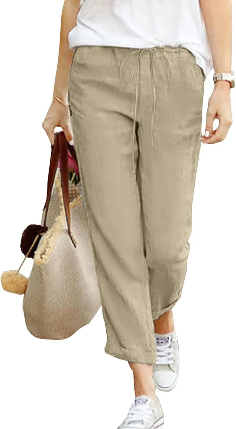 Women's Linen Summer Trousers Casual Lightweight Cotton Linen Trousers Fabric Trousers Airy Leisure Beach Trousers