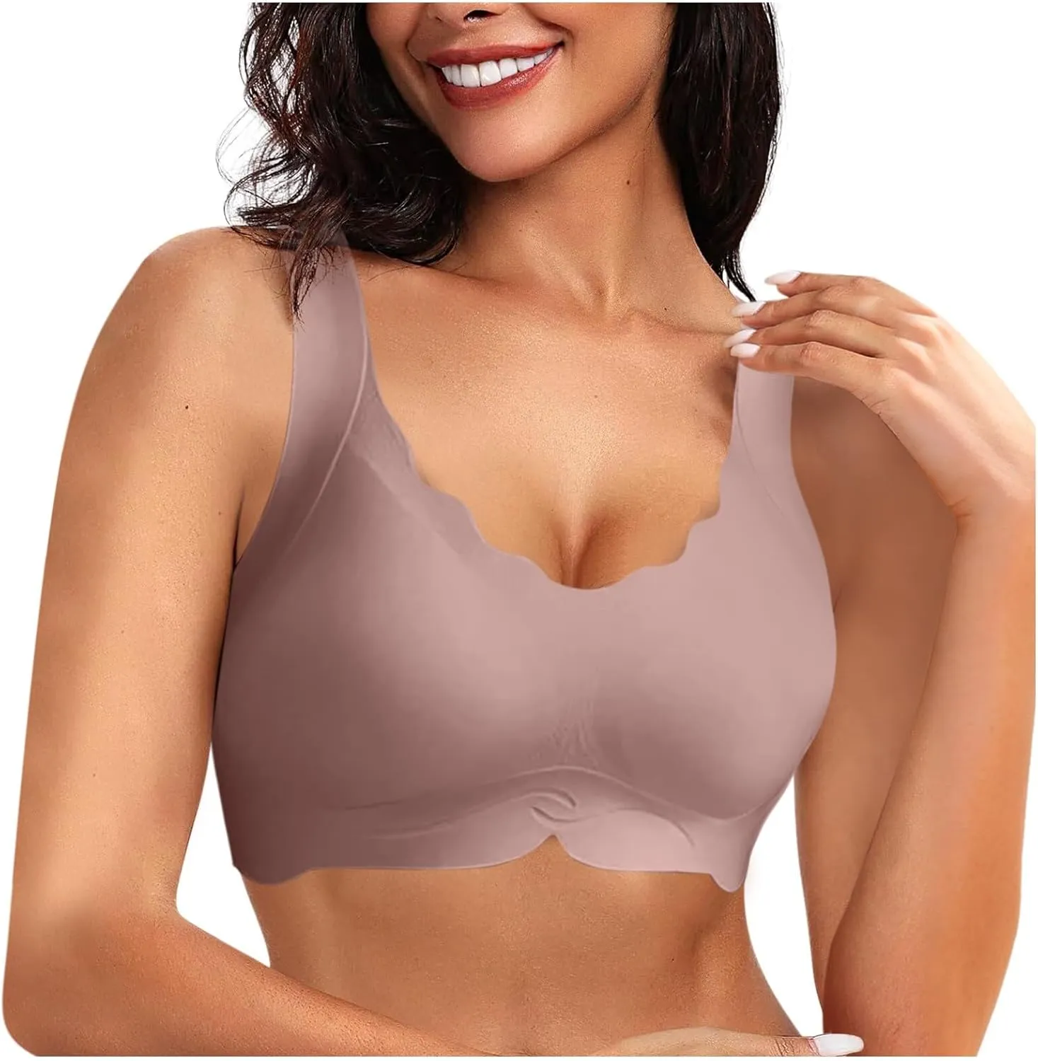 Womens Scalloped Seamless Bra No Underwire Comfort Push Up Bras Soft Wireless Bralette Full Coverage Sport Bra