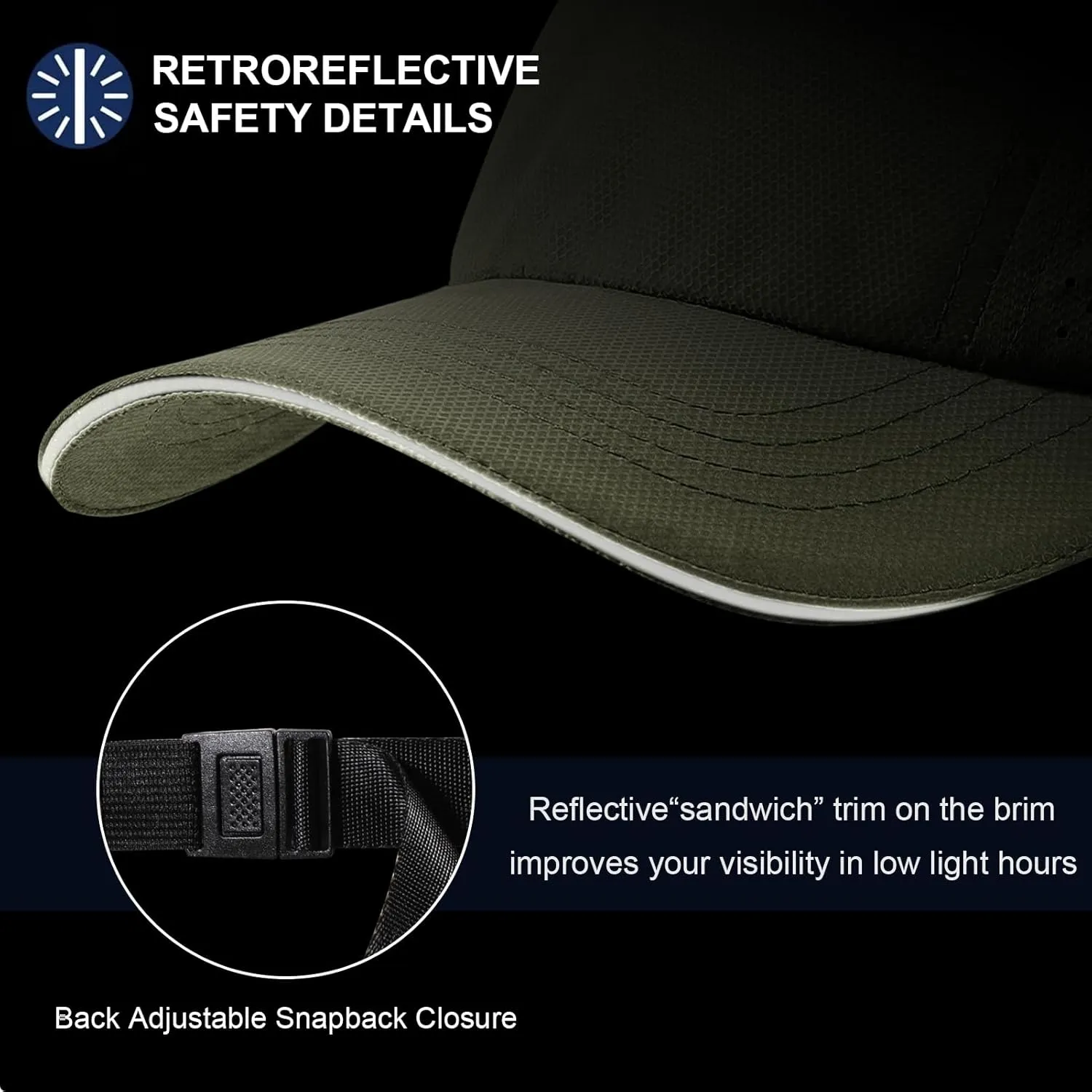 XXL Mens Quick Dry Baseball Cap Cooling Breathable Mesh Sports Cap Lightweight Run Hat with Reflective Trim