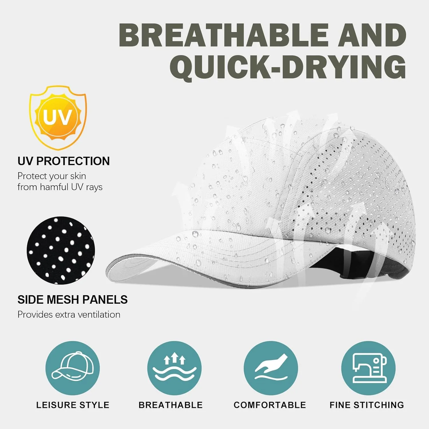 XXL Mens Quick Dry Baseball Cap Cooling Breathable Mesh Sports Cap Lightweight Run Hat with Reflective Trim