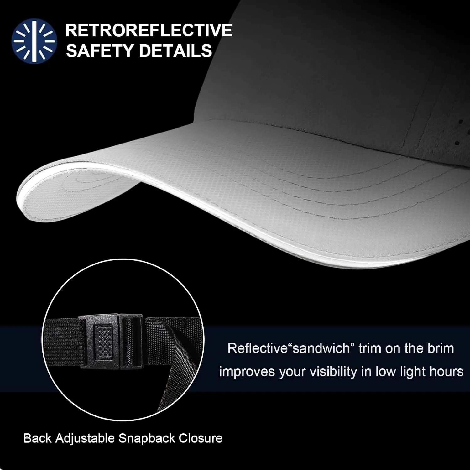 XXL Mens Quick Dry Baseball Cap Cooling Breathable Mesh Sports Cap Lightweight Run Hat with Reflective Trim